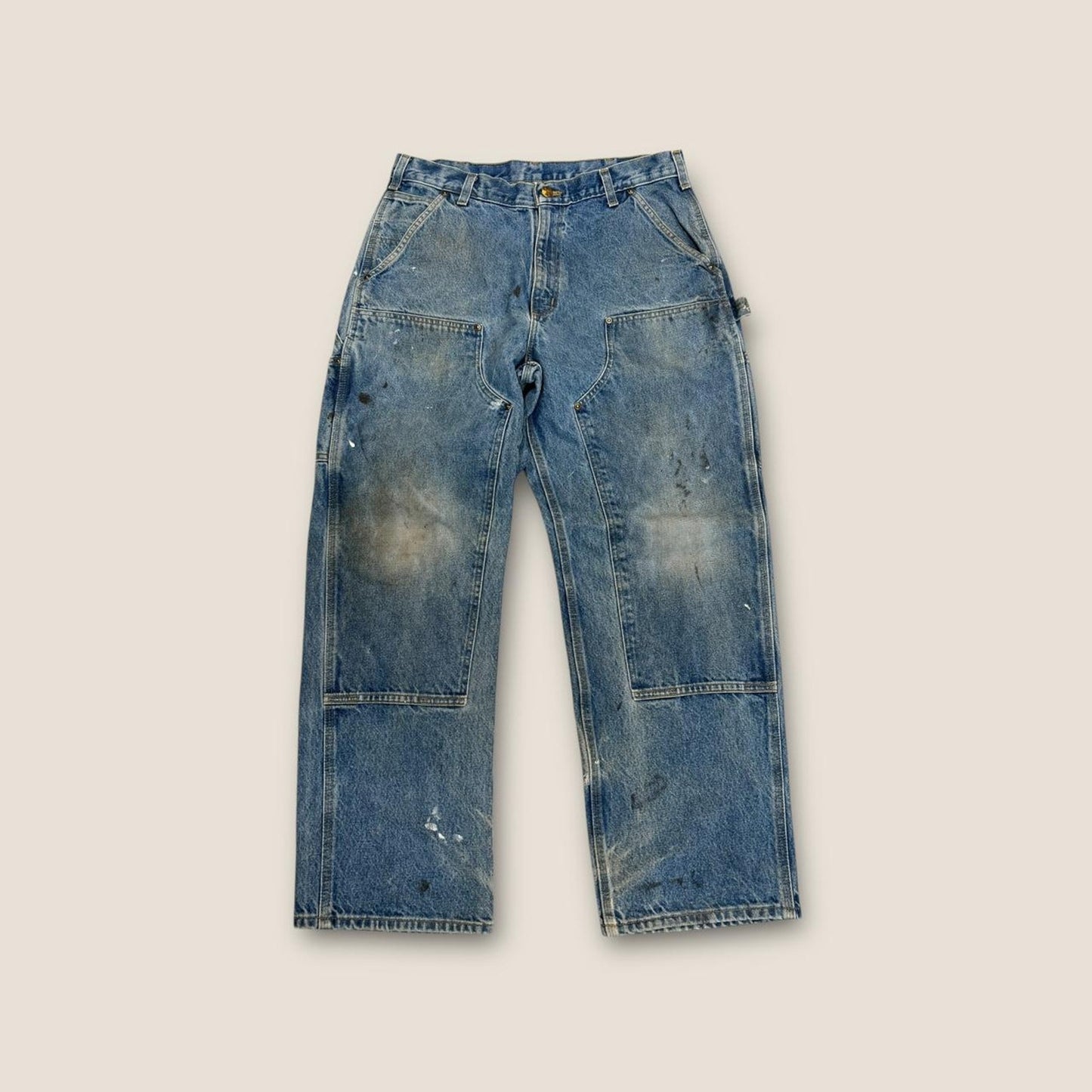 Blue double knee denim jeans