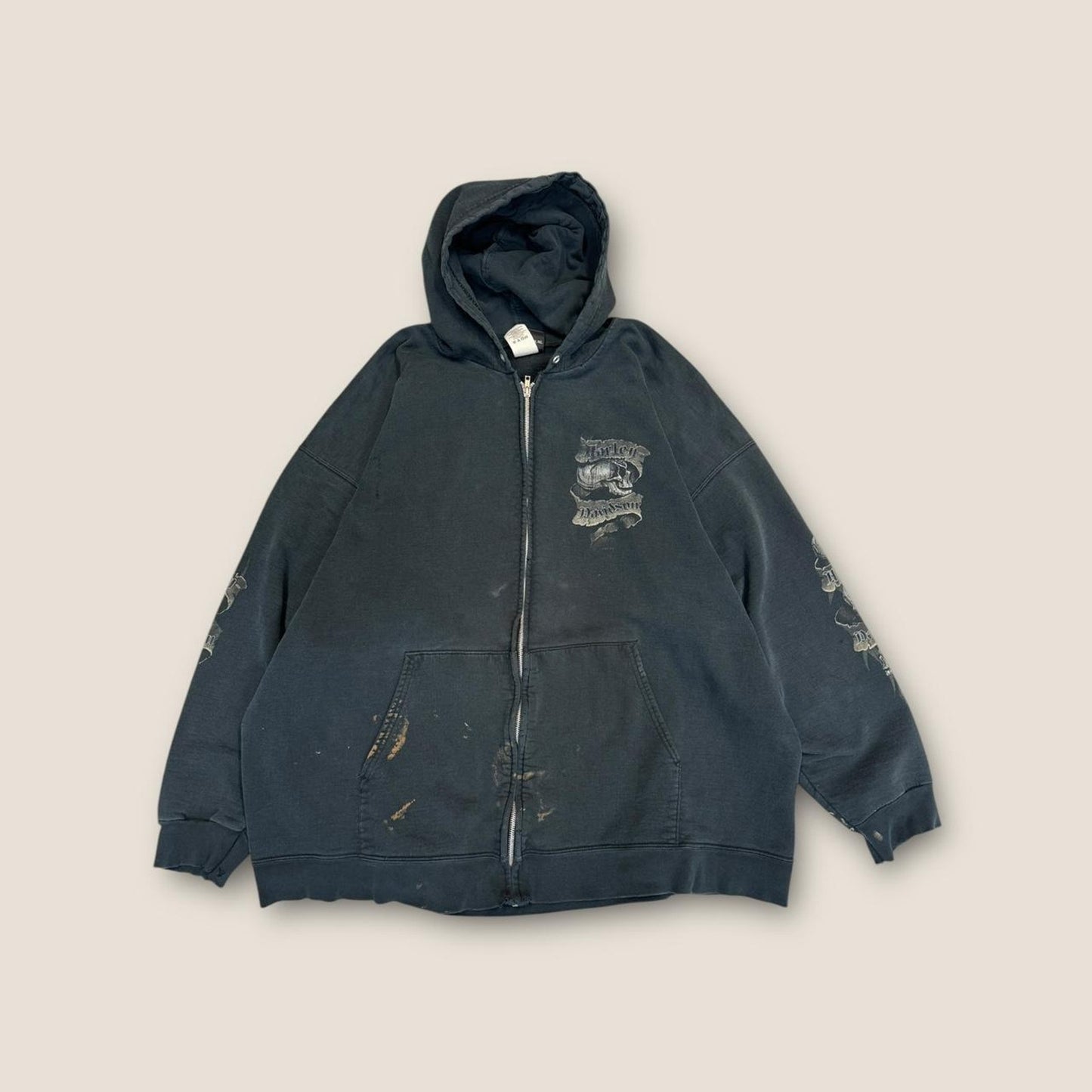 Y2k distressed black zip up