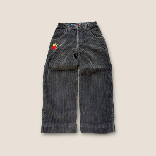 Corduroy trousers with embroidered crown